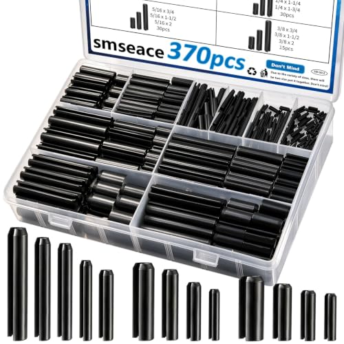 370Pcs Roll Pin Assortment Kit SAE Slotted Spring Pins 10-Sizes 1/16 5/64 3/32 1/8 5/32 3/16 7/32 1/4 5/16 3/8 Inch for for Home Improvement Automotive Repair - size: 370Pcs