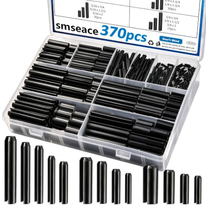 370Pcs Roll Pin Assortment Kit SAE Slotted Spring Pins 10-Sizes 1/16 5/64 3/32 1/8 5/32 3/16 7/32 1/4 5/16 3/8 Inch for for Home Improvement Automotive Repair - size: 370Pcs