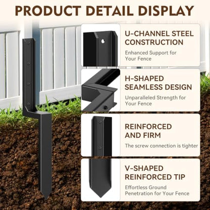 6-Pack Fence Post Saver Kit, 1/8-Inch 11-Gauge Galvanized Steel Ground Anchors, No-Dig Repair Spike for 4x4 & 6x6 Wood Posts, Heavy-Duty H-Shape Stake with Double-Layer Rust Shield