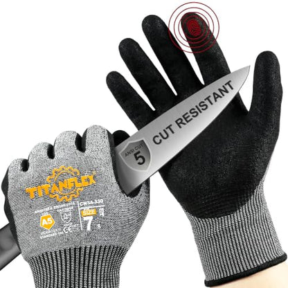 TitanFlex Work Gloves, ANSI A5 Cut Resistant Gloves, Sandy Nitrile Grip - size: Small