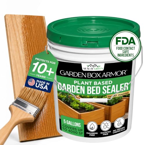 Garden Box Sealer | FDA Food Contact Safe Plant-Based Wood Sealant for Raised Bed, Planter & Pet House. Protects All Wood Types from Water & Weather Damage - size: 5 Gallon