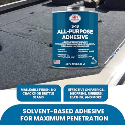 S-18 All-Purpose Adhesive 32 oz -Contact Cement for Headliner, Upholstery - size: 32 oz