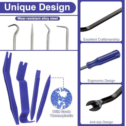 BFXM 9PCS Auto Trim Removal Tool kit, Clip Pry Tools Kit No Scratch - color: Blue * 9PCS