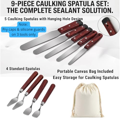9-Piece Professional Caulking Spatula Set with Wooden Handle - size: 9pcs