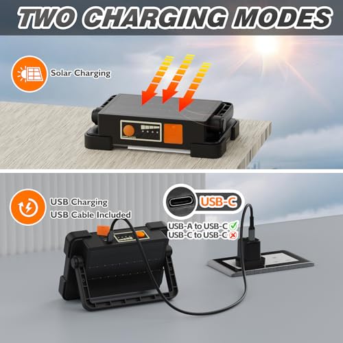 120W Solar Rechargeable 144 LED Work Light, 10000LM Flood Light - color: Black