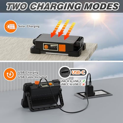 120W Solar Rechargeable 144 LED Work Light, 10000LM Flood Light - color: Black