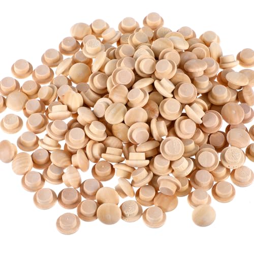 200 Pcs 3/8 Inch Wood Plugs for Screw Holes, Mushroom Plugs Wood Button Round-Head Screw Covers Hardwood Hole Plug for Gap in Locking Tube Furniture Decoration Woodworking