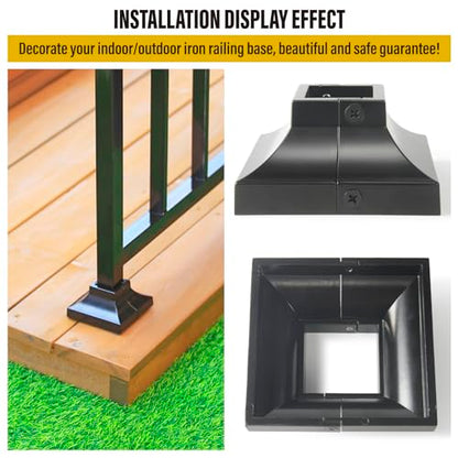 8pcs 1.25" Aluminum Deck Post Base Cover, Skirt, Handrail, Stair, Porch, Railing Base Brackets Covers (Black) - color: Black, size: Post 1.25"x 1.25" Base 3.5"x3.5"