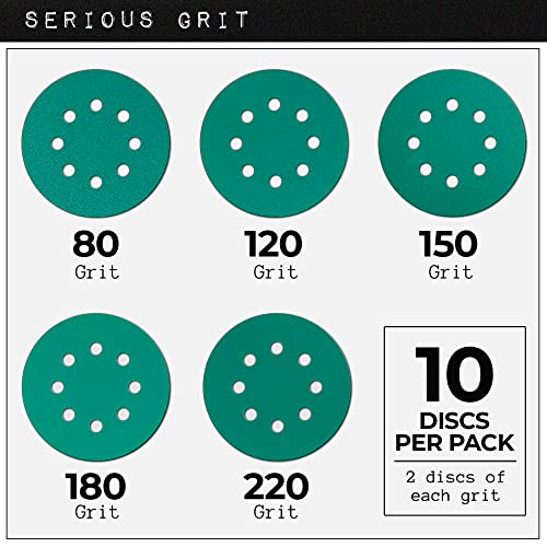 Serious Grit - 5-Inch 8-Hole Sanding Discs - P80-220 Assortment - 10 Pack - size: 5-Inch 8-Hole