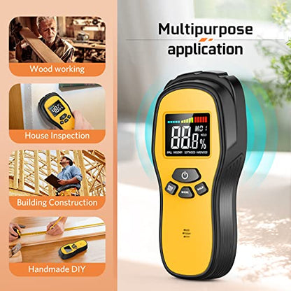 Pinless Moisture Meter, Digital Wood Moisture Meter for Lumber & Drywall - color: Black Orange