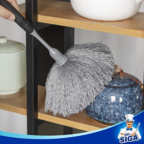 MR.SIGA Microfiber Delicate Duster with Non Slip Handle, Gray & Black