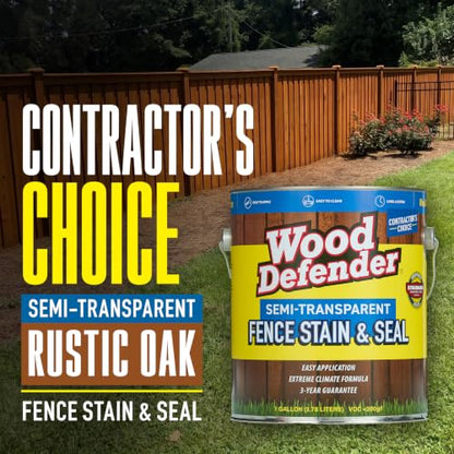 Wood Defender Semi-Transparent Fence Stain and Seal, Rustic Oak, 1-Gallon - color: Rustic Oak, size: 1 Gallon