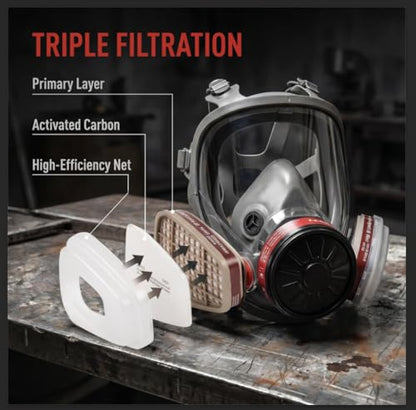 Reusable Full Face Gas mask Set, Full Face Respirator for Painting, Gas, Dust, Welding, Cutting, Spraying, DIY