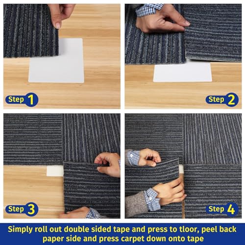 Carpet Tile Tape Double Sided, 4 x 4 Inches 100 Tabs, Rug Tape Grippers for Indoor Outdoor Use, Non Slip Adhesive for Area Rugs on Hardwood, Vinyl, Concrete Floors, Residue Free