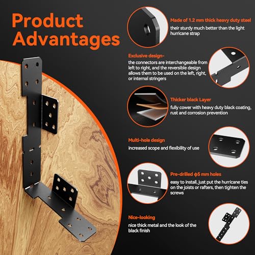 10 Pcs Black Stair Stringer Hanger Bracket, Heavy Duty 18 Gauge Adjustable Stair Stringer Hanger,Deck Stair Brackets,Tair Stringer Connector Great for 2x10 2x12 Stair Stringer,Tie Straps Bracket, - color: Black-10 Pcs