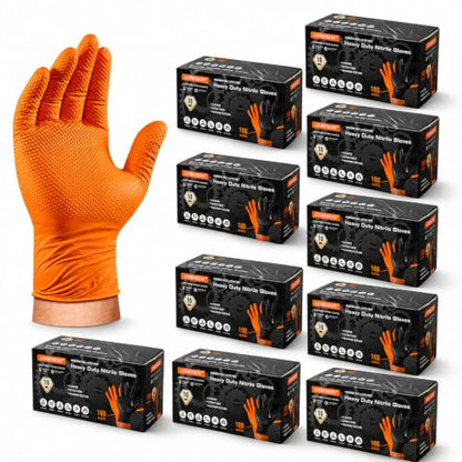 ANBOSON 10 Mil Heavy Duty Diamond Texture Nitrile Gloves, XL, 1000 Ct - color: Orange of 1000, size: X-Large