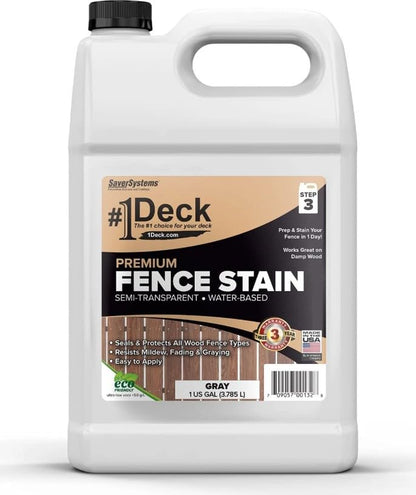 #1 Deck Premium Wood Fence Stain and Sealer - Semi-Transparent Fence Sealer (1 Gallon, Gray) - color: Gray, size: 1 Gallon