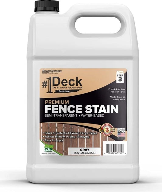 #1 Deck Premium Wood Fence Stain and Sealer - Semi-Transparent Fence Sealer (1 Gallon, Gray) - color: Gray, size: 1 Gallon