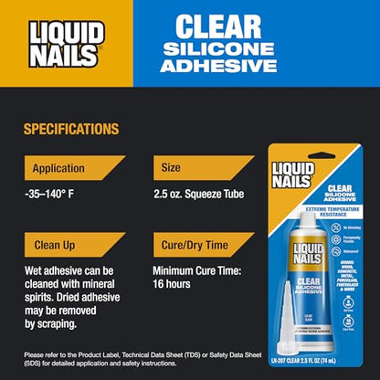 Liquid Nails Clear Small Projects Silicone Adhesive, 2.5 oz - size: 2.5 fl oz, style: Projects