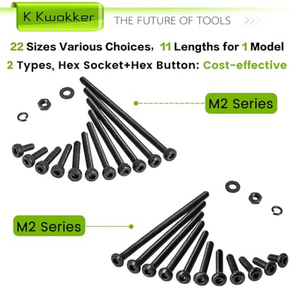 2060Pcs M2 Screw Kit Hex Socket & Button Head Bolts and Nuts Set - size: M2 - Socket Head & Button Head