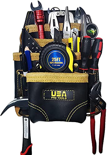 Tool Belt | Leather Tool Rig for Carpenters, Framers, Electricians, Constructors, and Handyman | Adjustable Tool Pouches.