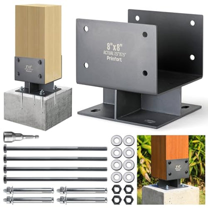 Stainless Steel 8"x8"(Actual 7.5"x7.5") Post Base Bracket Concrete, Dry Set Concrete Post Anchor Bracket Heavy Duty 2Pack - size: 8"-Dry Set
