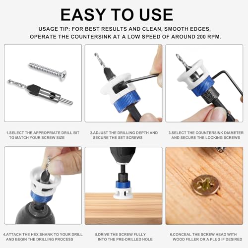 Countersink Drill Bit Set with Depth Stop 4PCS - color: White