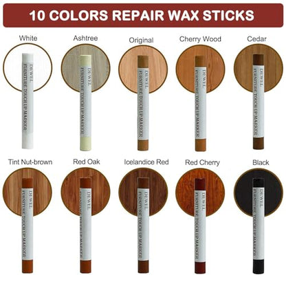 DEWEL Wood Filler Sticks, 10 Pcs Furniture Crayons for Scratches, Touch Up Wax Sticks, Upgrade Furniture Repair Wax Crayons Kit for Scratches, Holes, Floor, Table, Laminate, Carpenters - size: 1 Count (Pack of 10)