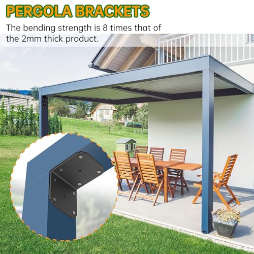 4x4x3.5 L Brackets Heavy Duty for Pergola ,4mm Extra Thick - size: 4x3.5 inch ( 8 Pack )