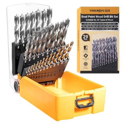 Brad Point Drill Bit Set, 29 PCS, 1/16" - 1/2" - size: 29-Piece SAE Set