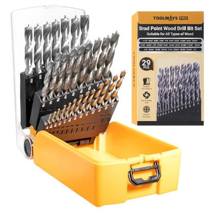 Brad Point Drill Bit Set, 29 PCS, 1/16" - 1/2" - size: 29-Piece SAE Set