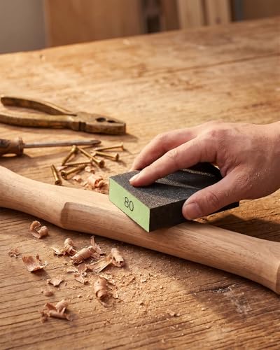 12Pcs Sanding Block Sponge Set, Reusable Sandpaper for Wood & Drywall - color: Green