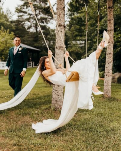 Hanging Wooden Tree Swing with Adjustable Hemp Rope and Tree Straps - color: Raw Wood