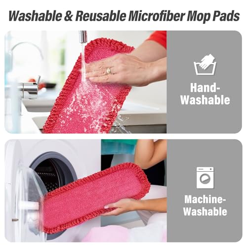 16.5" Microfiber Mop Pads Refills, 3 Pack Reusable Replacement Heads - color: 16"red Rolled*3