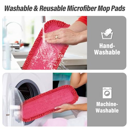16.5" Microfiber Mop Pads Refills, 3 Pack Reusable Replacement Heads - color: 16"red Rolled*3