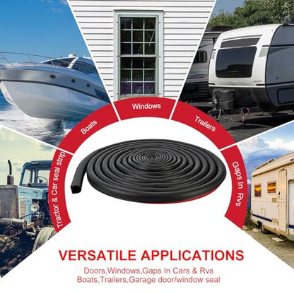 Pangda 25Ft D Shape Rubber Weather Stripping Foam Self-Adhesive EPDM Door Seal Strip for Noise Reduction Waterproof Dustproof for Cars Boats Truck RVs Windows Doors (3/4" W × 3/4" H) - size: 25ft L, style: 3/4" W × 3/4" H