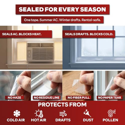 XFasten Transparent Window Weather Sealing Tape, 2-Inch x 30 Yards (50.8mm x 27.43m), Clear Window Draft Isolation Sealing Film Tape, No Residue (Pack of 4) - size: 2" x 30Yds (Pack of 4)