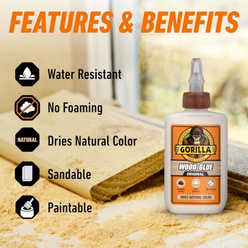 Gorilla Wood Glue, Water Resistant, Natural Color, 4 oz Bottle, 2-Pack - style: Original