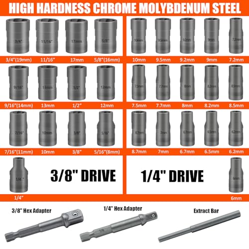 Bolt Extractor Kit,32Pcs Stripped Bolt Extractor Set for Impact Bolt&Nut - size: 32PCS