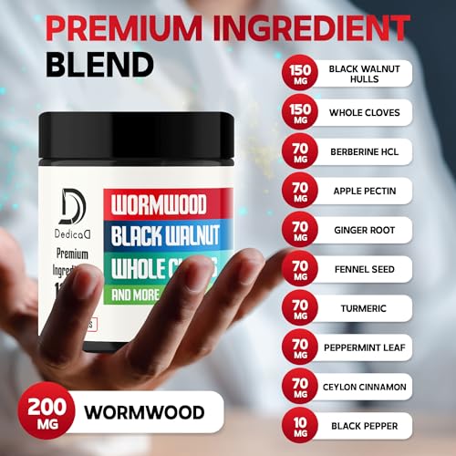 DEDICAD Wormwood Supplement - 120 Capsules Extracted from Black Walnut, Cloves, Turmeric, Apple, Berberine HCl & More - 11 Ingredients Combined for Immune System - 2-Month Supply - size: 120 Count (Pack of 1)