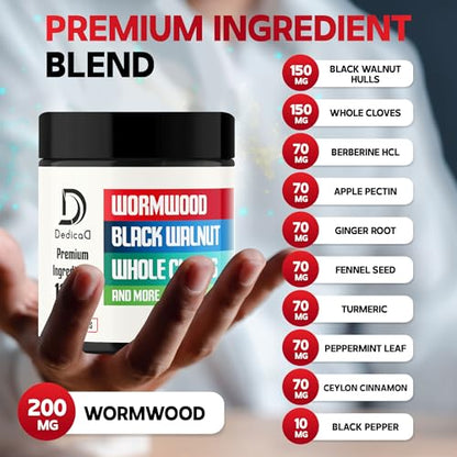 DEDICAD Wormwood Supplement - 120 Capsules Extracted from Black Walnut, Cloves, Turmeric, Apple, Berberine HCl & More - 11 Ingredients Combined for Immune System - 2-Month Supply - size: 120 Count (Pack of 1)