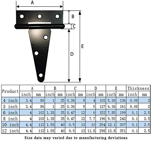 T-Strap Shed Hinge Gate Strap Heavy Duty Hinge Door Barn Gates Hinges (6, 10 inch) - size: 10 Inch