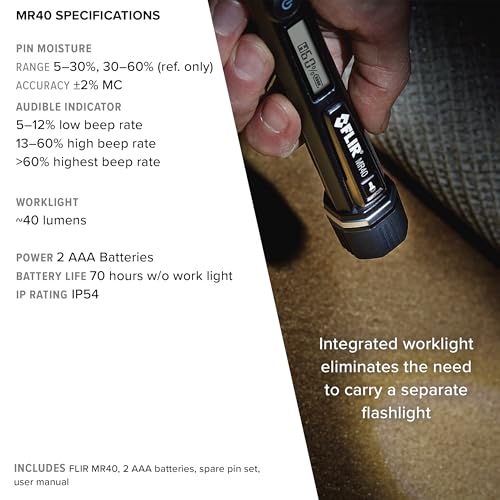 Flir MR40 Moisture Pen with Flashlight, 2-Pin, Pocket Portable