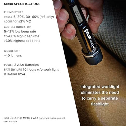 Flir MR40 Moisture Pen with Flashlight, 2-Pin, Pocket Portable