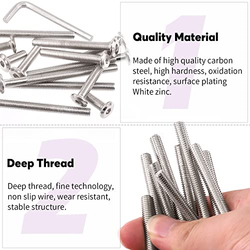 Swpeet 25Pcs M6x75mm Nickel Plated Sliver Binding Screws Hex Drive Socket Cap Bolts Barrel Nuts Assortment Kit with 1Pcs Allen Wrench, Screw Post Fit for Furniture Countsunk Binding Bolts - size: M6x75mm