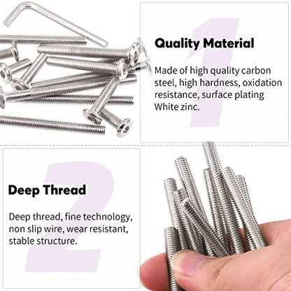 Swpeet 25Pcs M6x75mm Nickel Plated Sliver Binding Screws Hex Drive Socket Cap Bolts Barrel Nuts Assortment Kit with 1Pcs Allen Wrench, Screw Post Fit for Furniture Countsunk Binding Bolts - size: M6x75mm