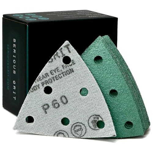 Serious Grit - 93mm 6-Hole P60 Grit Triangle Sanding Sheets - 25 Pack Box - style: 60 Grit