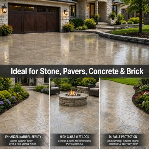 Wet Look Stone & Concrete Sealer, High Gloss for Pavers & Patios, 1 Quart - style: 1-Quart