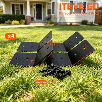 11"x5" Flush Inside 45 Degree Angle Bracket Connector Steel Tie Plate - 0.12" Thick Steel Joint Timber Connector for 6x6 8x8 10x10 Wood Post to Beam, Fixing Furniture(4Pack)