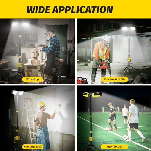 Tresda 12000LM Rechargeable LED Work Light with Telescoping Tripod Stand